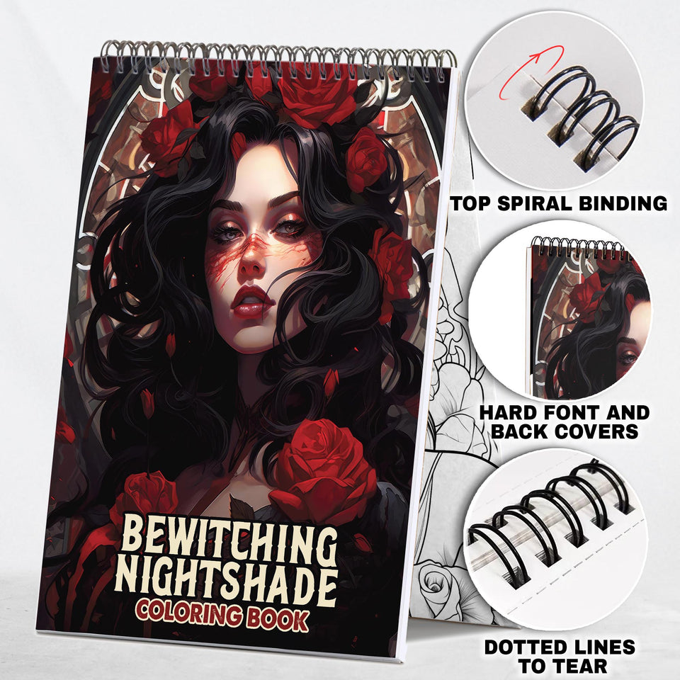 Bewitching Nightshade Spiral Bound Coloring Book: 30 Chilling Coloring Pages of Enchanting Horror Beauty Girls in Bewitching Nightshade