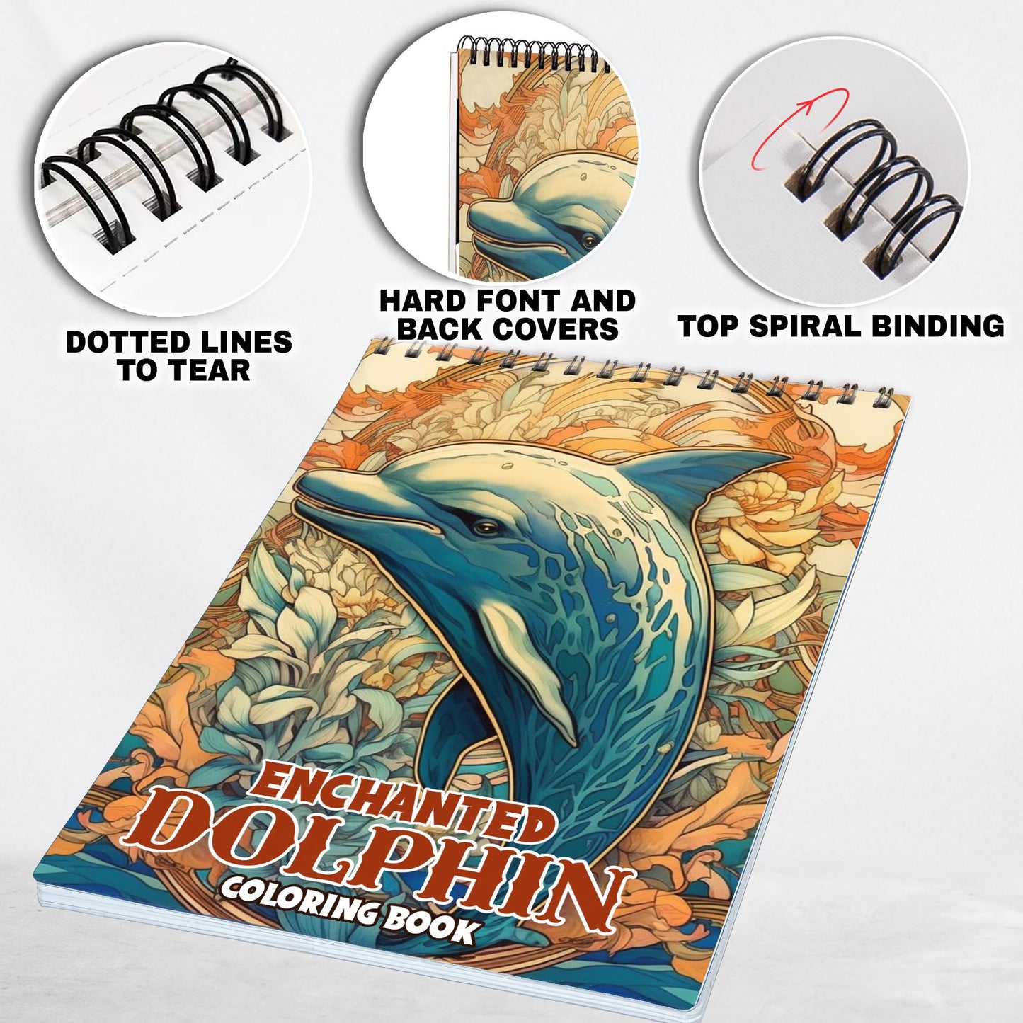 Enchanted Dolphin Spiral Bound Coloring Book: Relaxation, Mindfulness, and Fun for All Ages