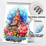 Blooming House Spiral Coloring Book: 30 Serene Coloring Pages, Celebrating the Beauty of Blooming Houseplants and Floral Delights