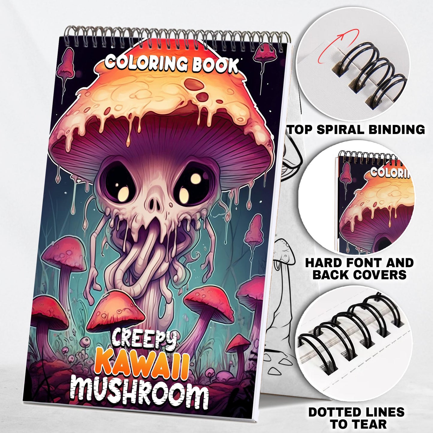 Creepy Kawaii Mushroom Spiral Coloring Book: Celebrate the Charming Peculiarities of Kawaii Mushrooms with 30 Pages of Creepy-Cute Artwork