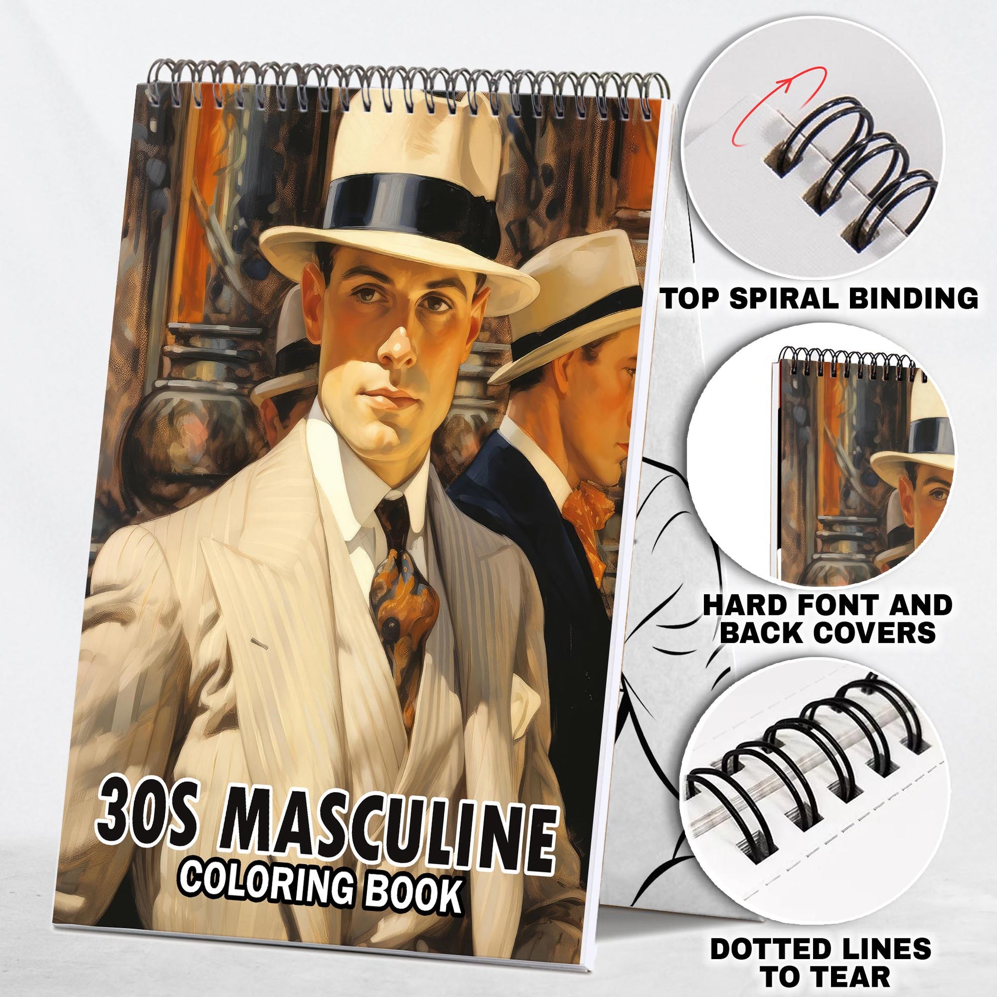30s Masculine Spiral Bound Coloring Book: 30 Enchanting Coloring Pages, Unleashing Your Creativity in the World of Masculine Elegance