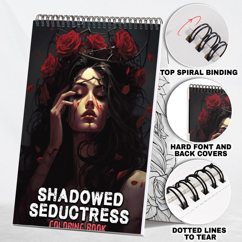 Shadowed Seductress Spiral-Bound Coloring Book: 30 Coloring Pages for Gothic Art Enthusiasts to Unleash Their Creative Expression 