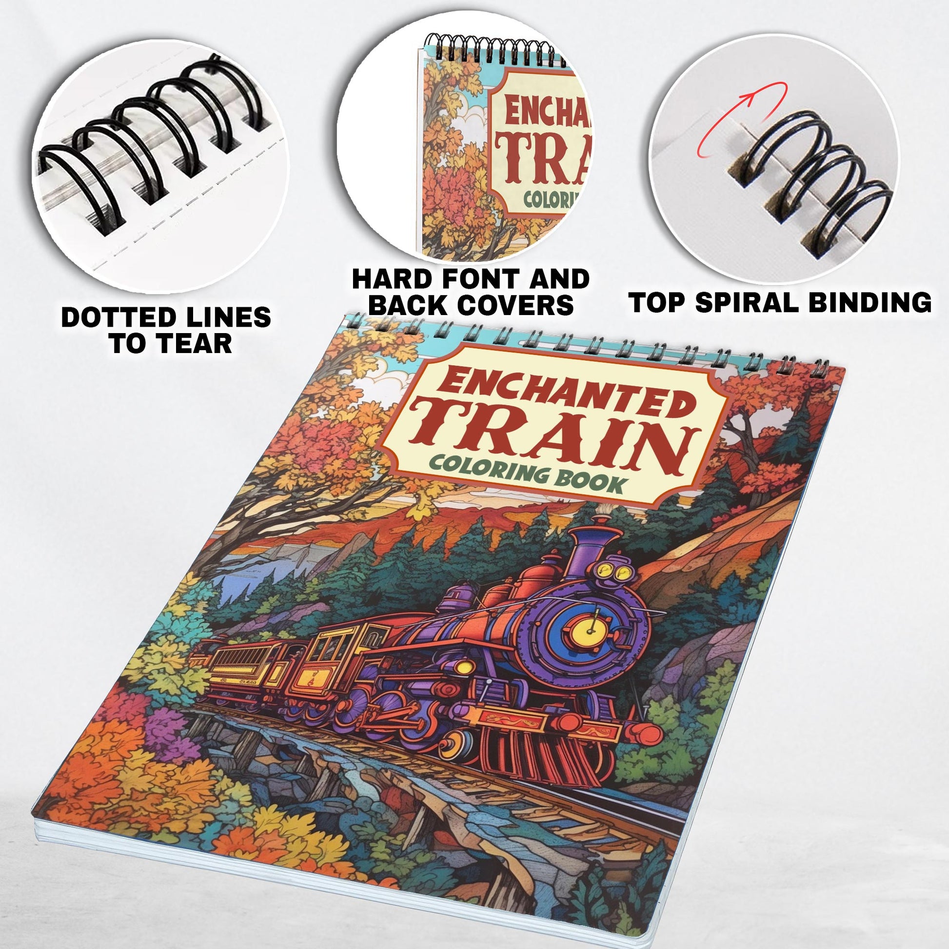 Enchanted Train Spiral Coloring Book: 30+ Enchanted Train Illustrations | Relaxation, Mindfulness, and Fun for All Ages | Perfect Gift for Train Enthusiasts and Adventure Seekers