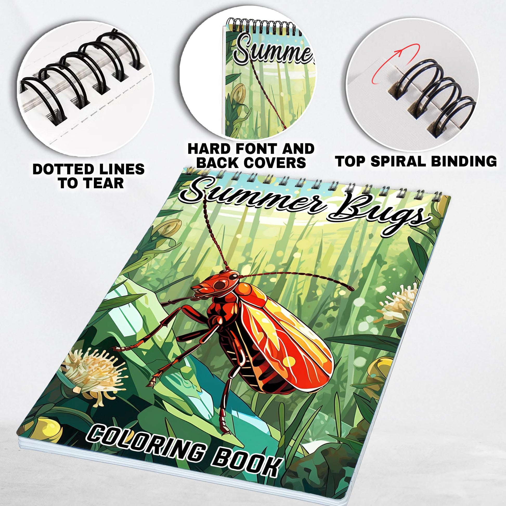 Summer Bugs Spiral Coloring Book: 30 Intriguing Coloring Pages of Summer Bugs