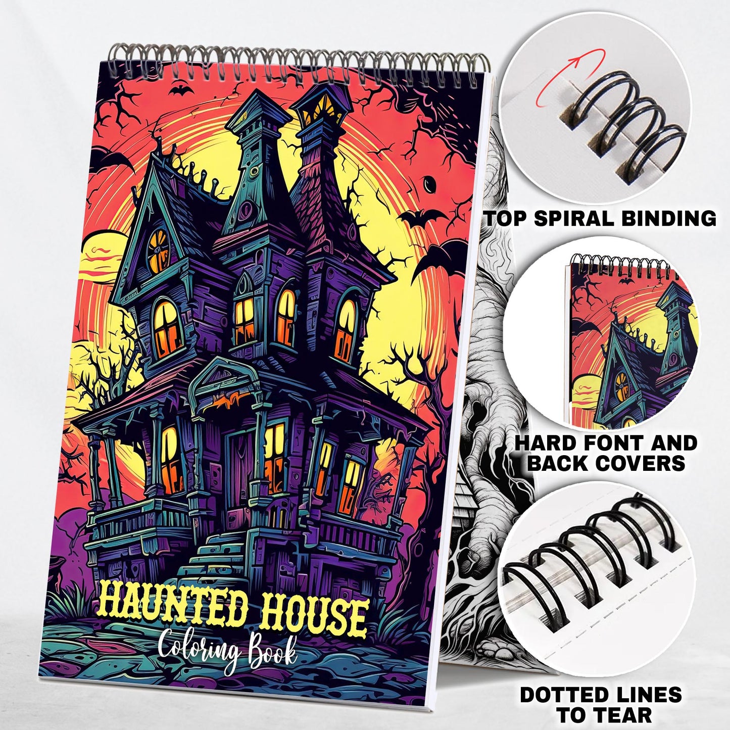 Haunted House Spiral Coloring Book: 30 Breathtaking Coloring Pages, Showcasing Haunted Houses with their Creepy Architecture and Haunting Surroundings