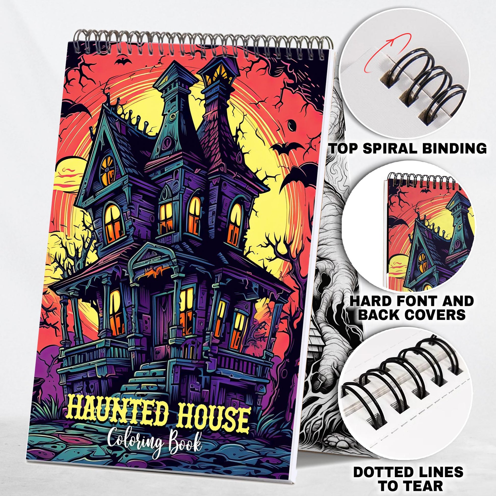 Haunted House Spiral Coloring Book: 30 Breathtaking Coloring Pages, Showcasing Haunted Houses with their Creepy Architecture and Haunting Surroundings