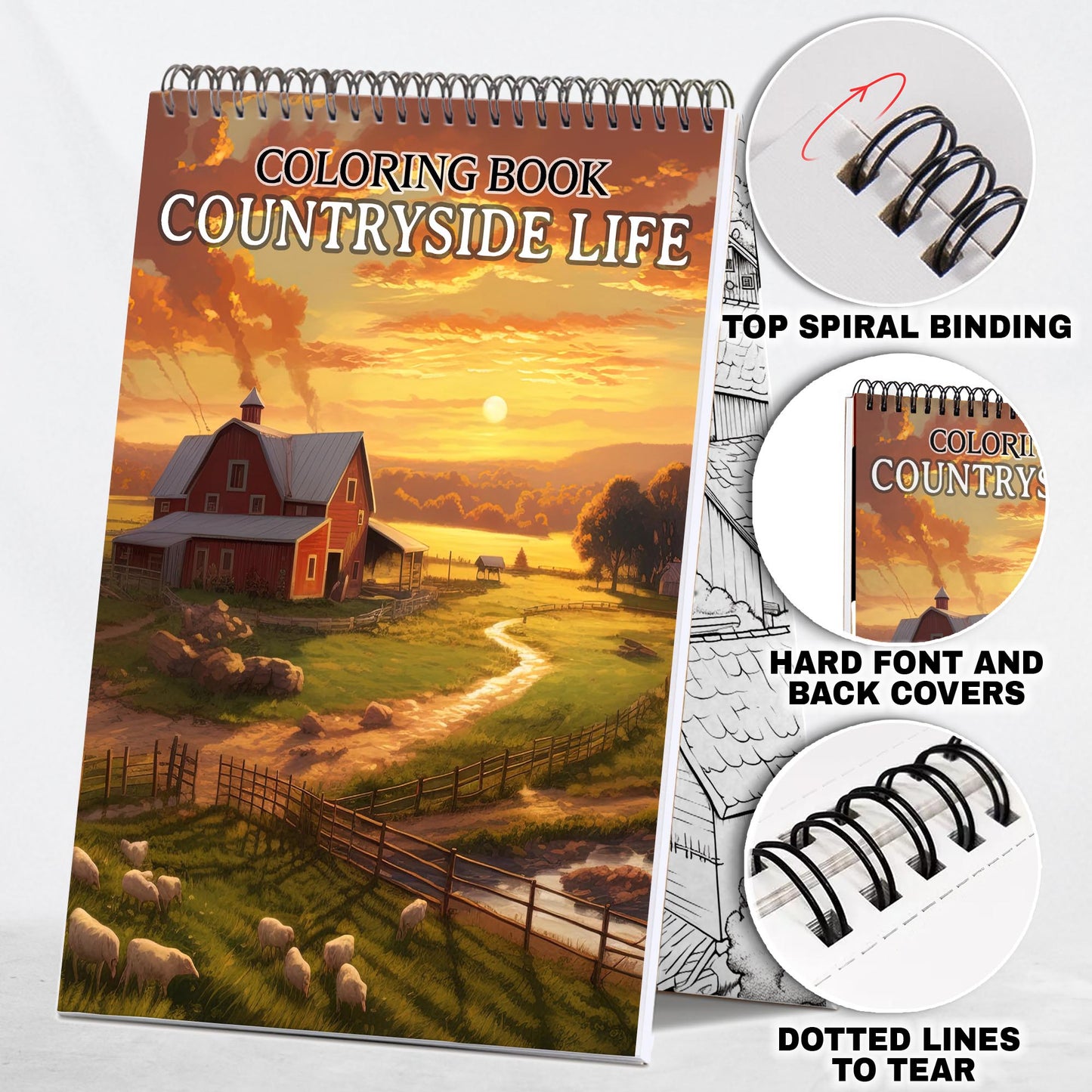 Countryside Life Spiral Coloring Book: 30 Exquisite Coloring Pages that Showcase the Scenic Landscapes and Charming Elements of Rural Life