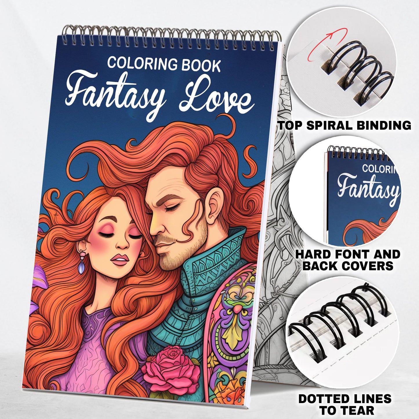 Fantasy Love Spiral Bound Coloring Book: 30 Captivating Coloring Pages, Depicting Love and Romance in a Fantasy World