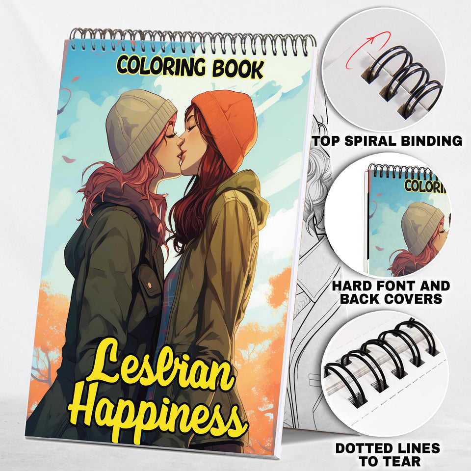 Lesbian Happiness Spiral Bound Coloring Book: 30 Charming Pages Filled with Heartfelt Moments of Lesbian Romance and Contentment