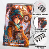 Kawaii Steampunk Girls Spiral Coloring Book: 30 Magical Coloring Pages, Depicting Cute Steampunk Girls Engaged in Mysterious and Imaginative Adventures