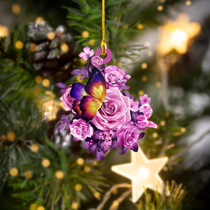 Purple Butterfly and Flower Car Ornament