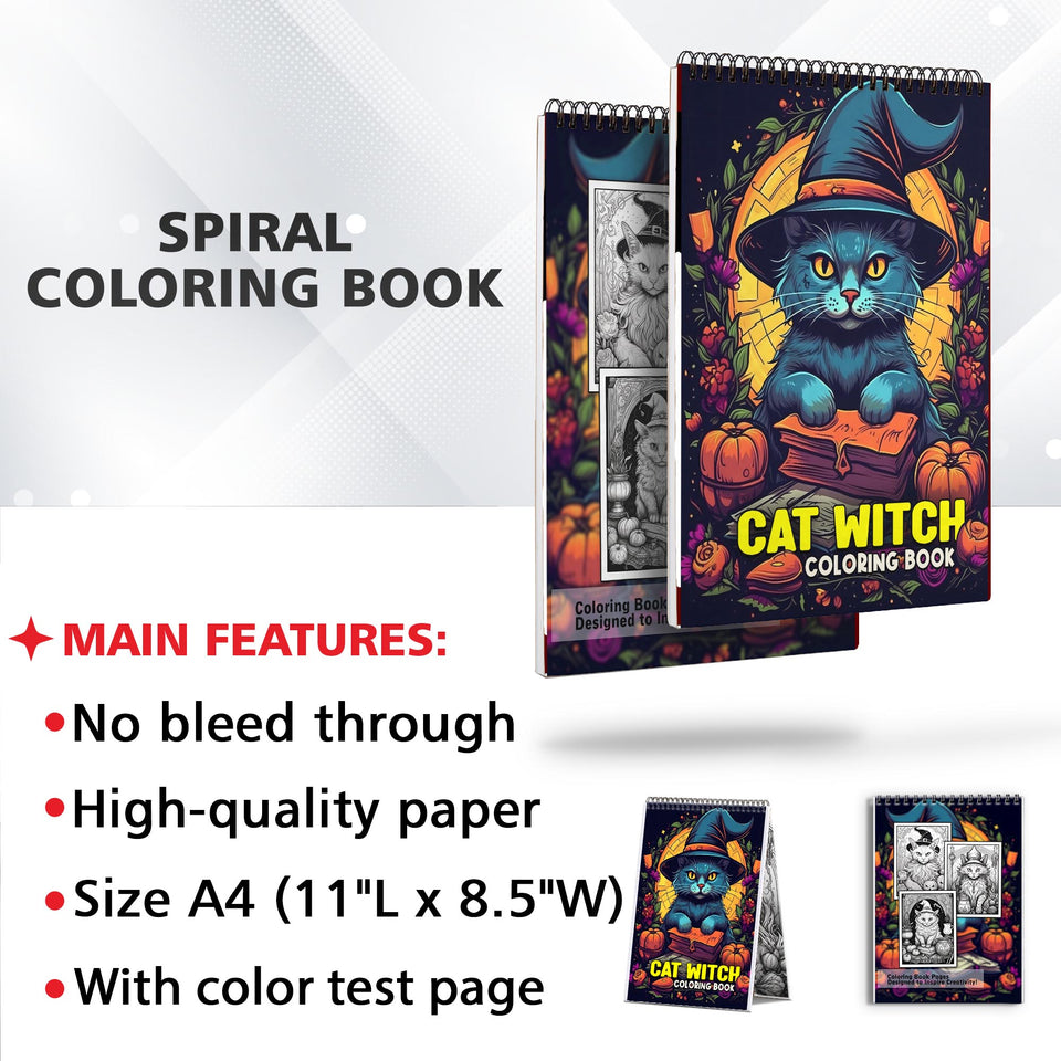 Cat Witch Spiral-Bound Coloring Book: 30 Captivating Coloring Scenes of Cat-Inspired Witchcraft