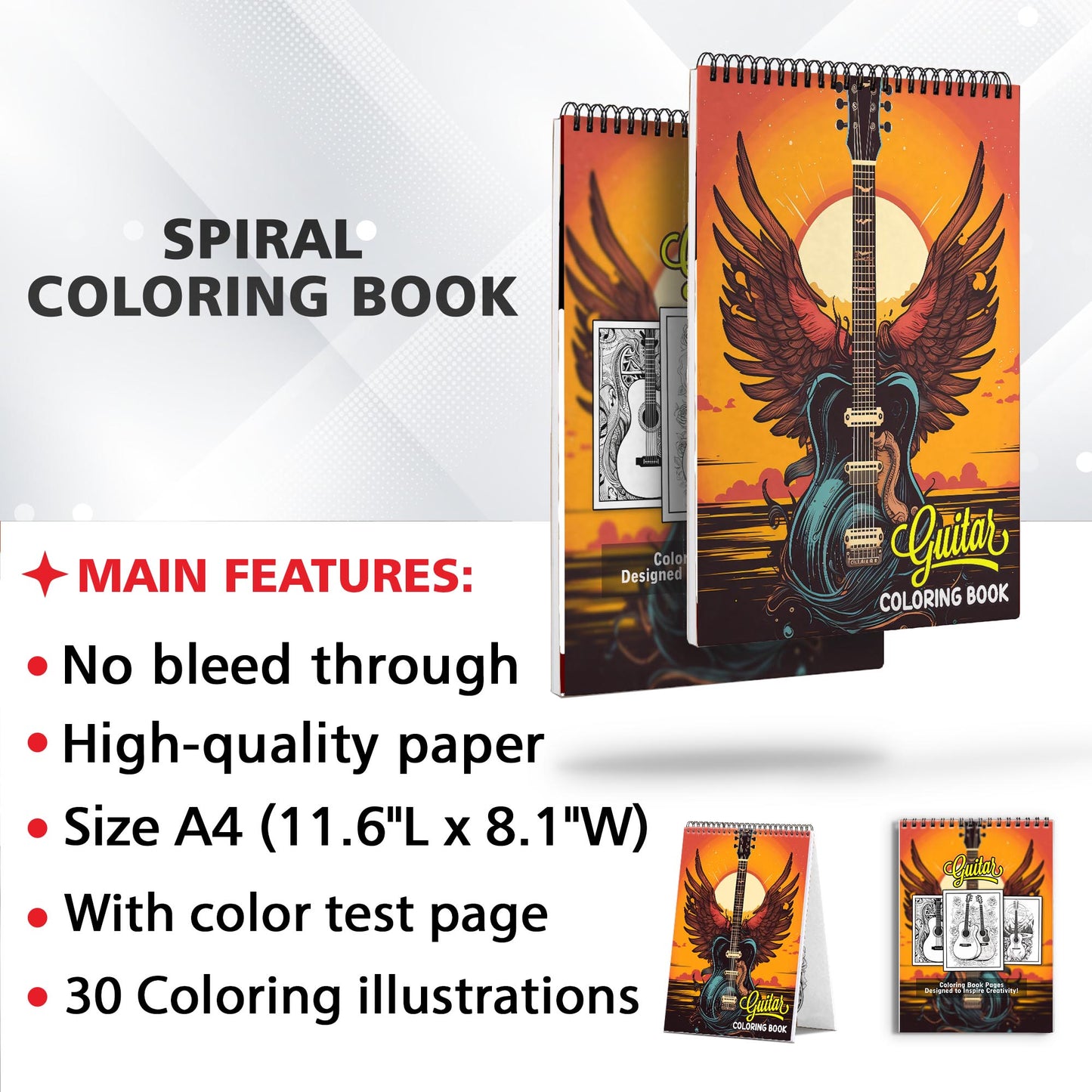 Guitar Spiral Bound Coloring Book: 30 Charming Guitar Coloring Pages for Coloring Enthusiasts to Embrace the Artistry and Soul of Guitars