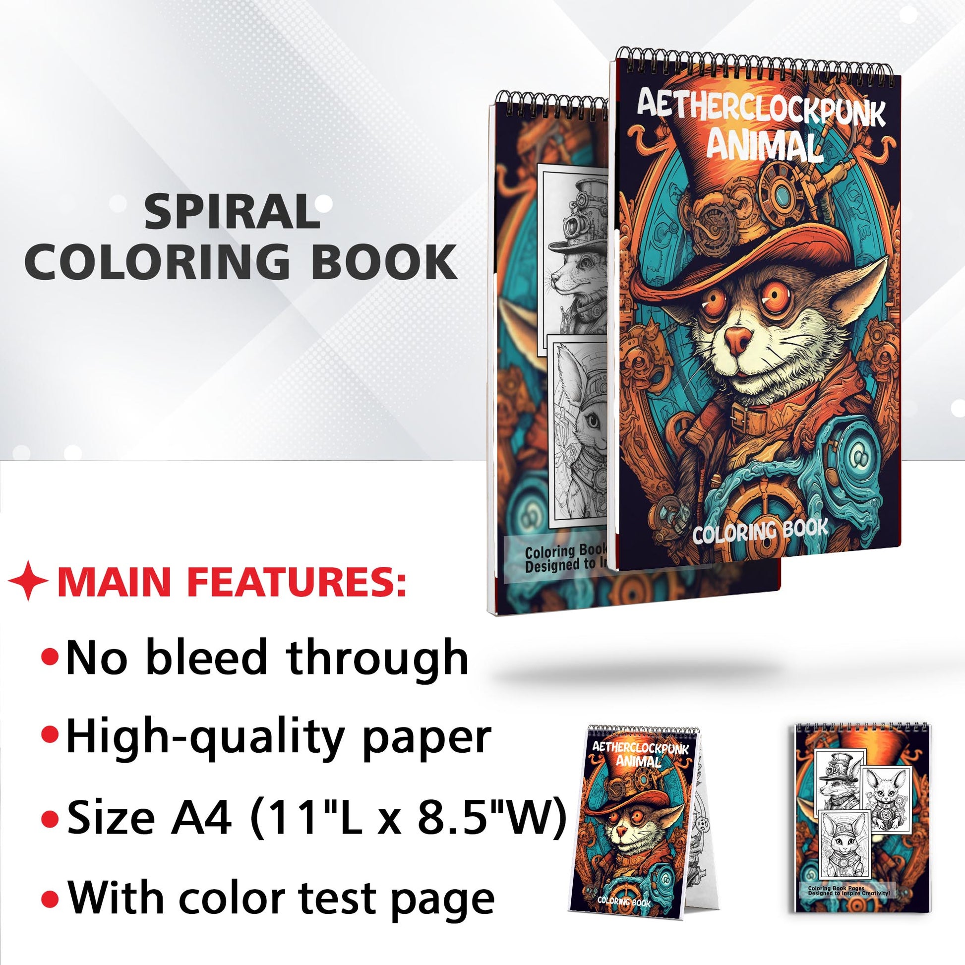 Aetherclockpunk Animals Spiral Coloring Book: 30 Exquisite Aether Clockpunk Animals Coloring Pages for Fans of Clockwork Art