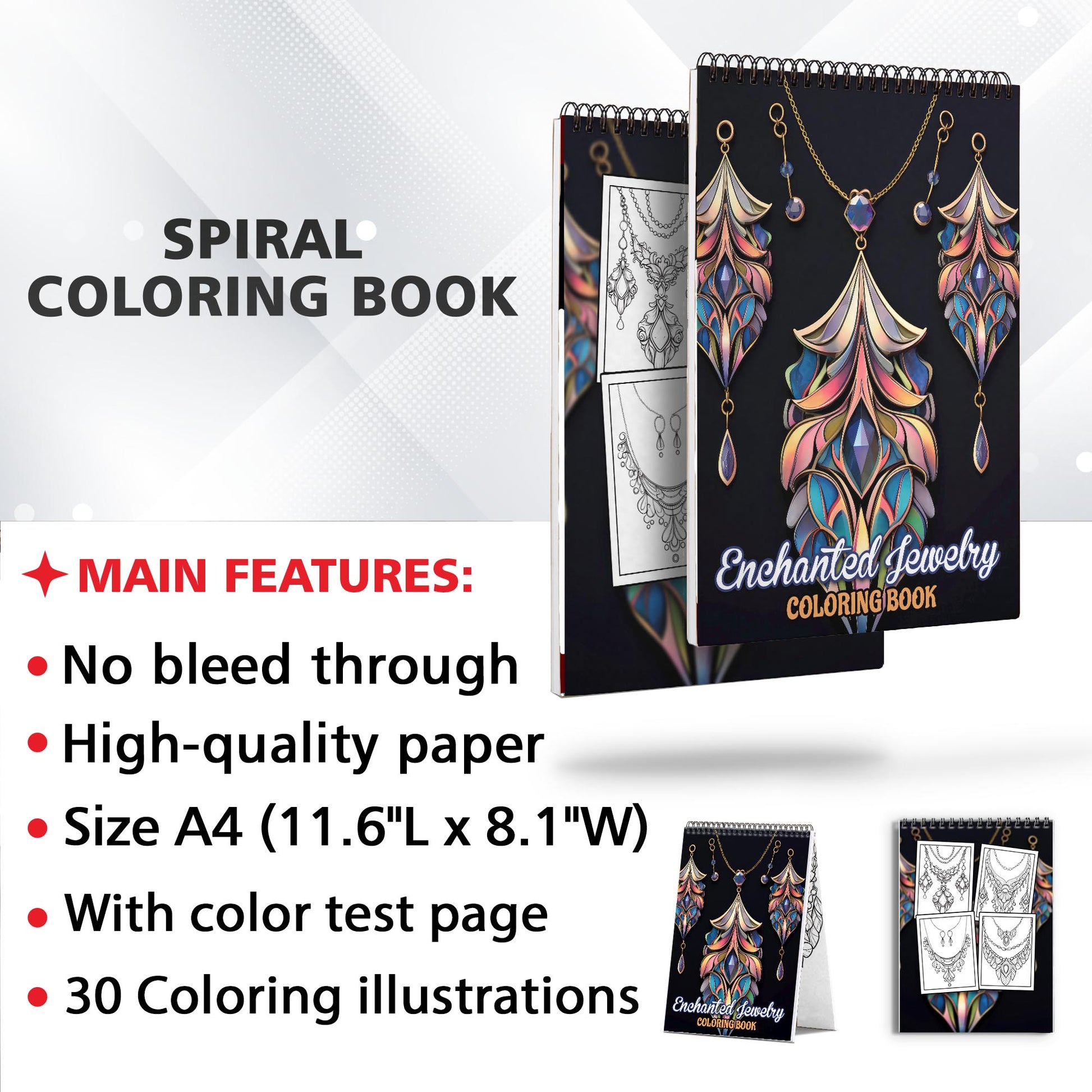 Enchanted Jewelry Spiral Bound Coloring Book: 30 Coloring Pages of Exquisite Jewelry Designs for Artistic Explorers to Admire