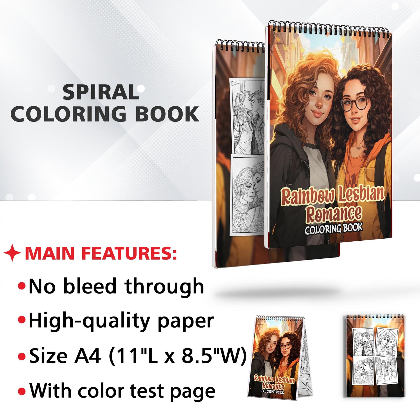Rainbow Lesbian Romance Spiral Bound Coloring Book: 30 Charming Pages Filled with Heartfelt Moments of Rainbow Lesbian Romance