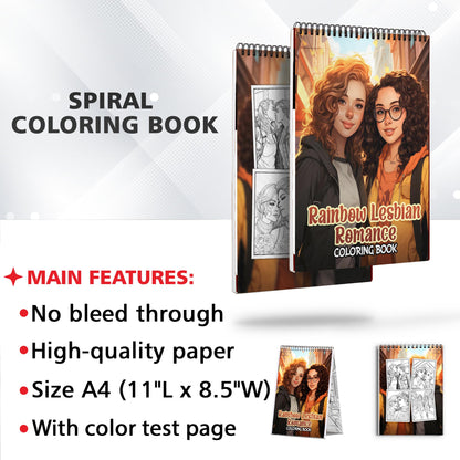 Rainbow Lesbian Romance Spiral Bound Coloring Book: 30 Charming Pages Filled with Heartfelt Moments of Rainbow Lesbian Romance