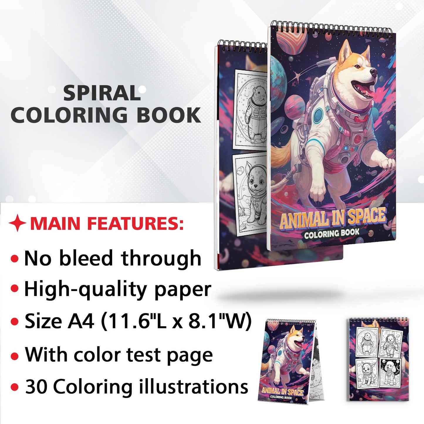 Animal In Space Spiral Coloring Book: 30 Animals in Space for Astronomical Coloring Adventures