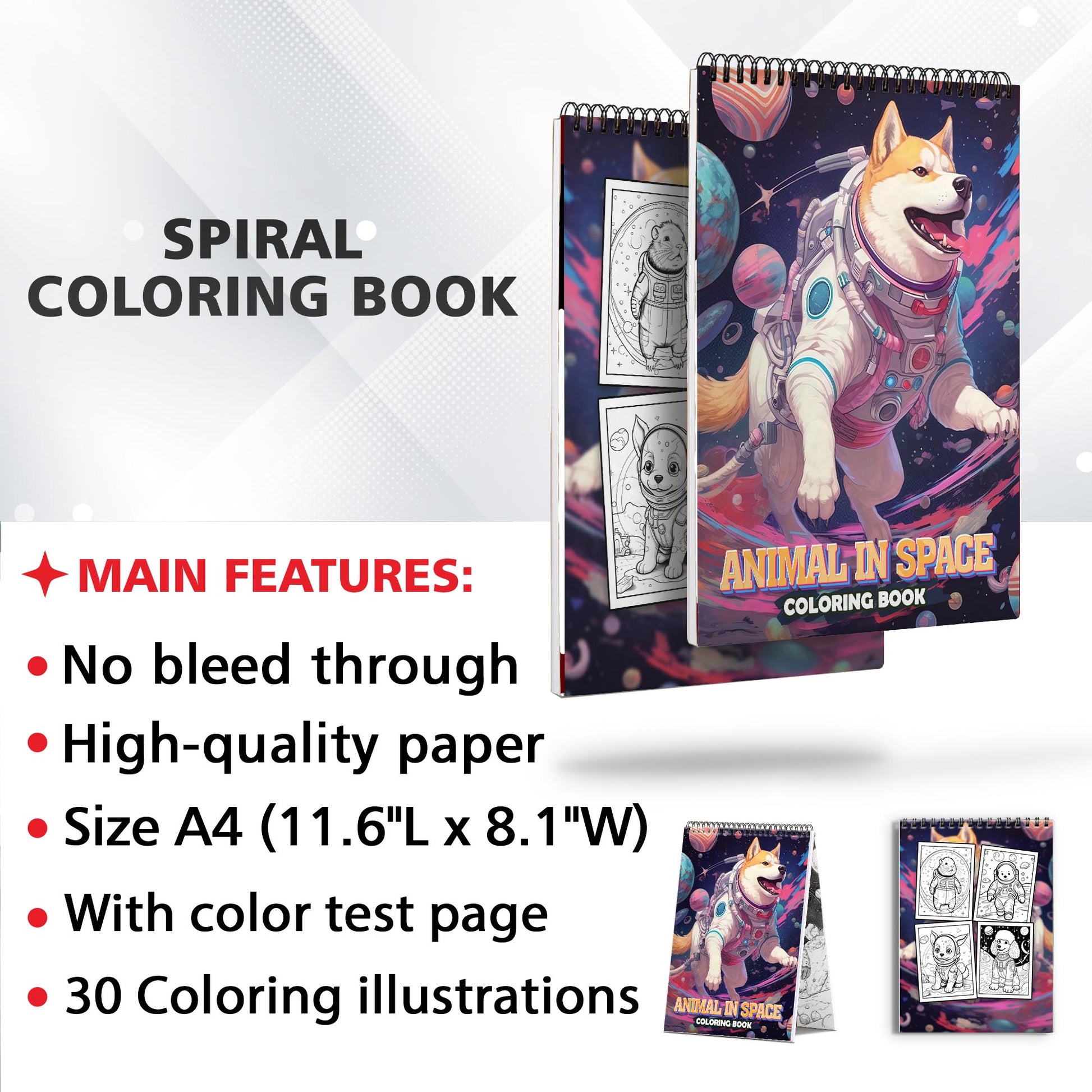 Animal In Space Spiral Coloring Book: 30 Animals in Space for Astronomical Coloring Adventures