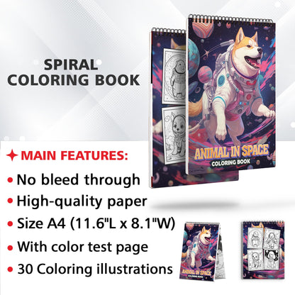Animal In Space Spiral Coloring Book: 30 Animals in Space for Astronomical Coloring Adventures