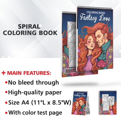 Fantasy Love Spiral Bound Coloring Book: 30 Captivating Coloring Pages, Depicting Love and Romance in a Fantasy World