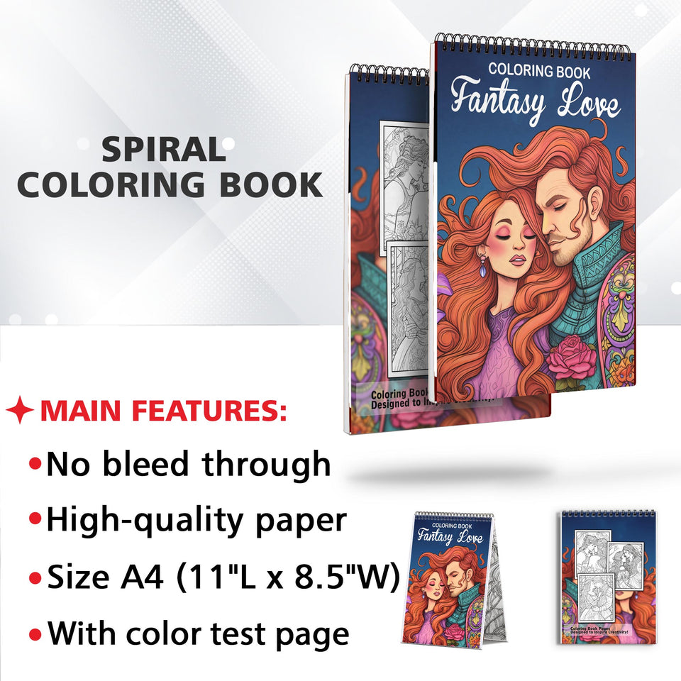 Fantasy Love Spiral Bound Coloring Book: 30 Captivating Coloring Pages, Depicting Love and Romance in a Fantasy World