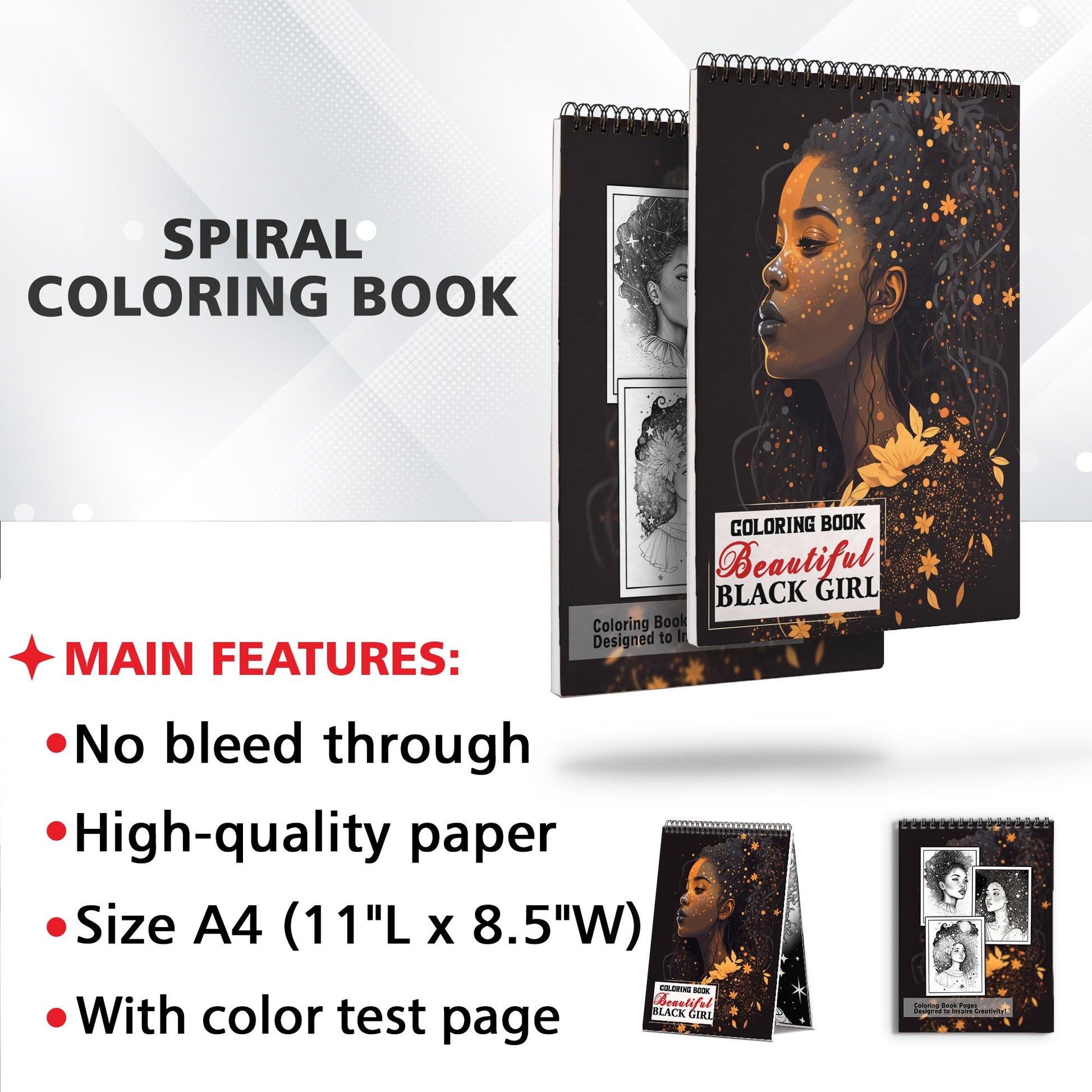 Beautiful Black Girl Spiral Coloring Book: 30 Empowering Coloring Pages, Showcasing Strong and Resilient Black Girls Embracing Their Unique Beauty