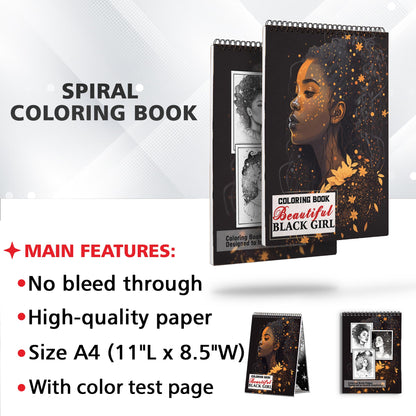 Beautiful Black Girl Spiral Coloring Book: 30 Empowering Coloring Pages, Showcasing Strong and Resilient Black Girls Embracing Their Unique Beauty