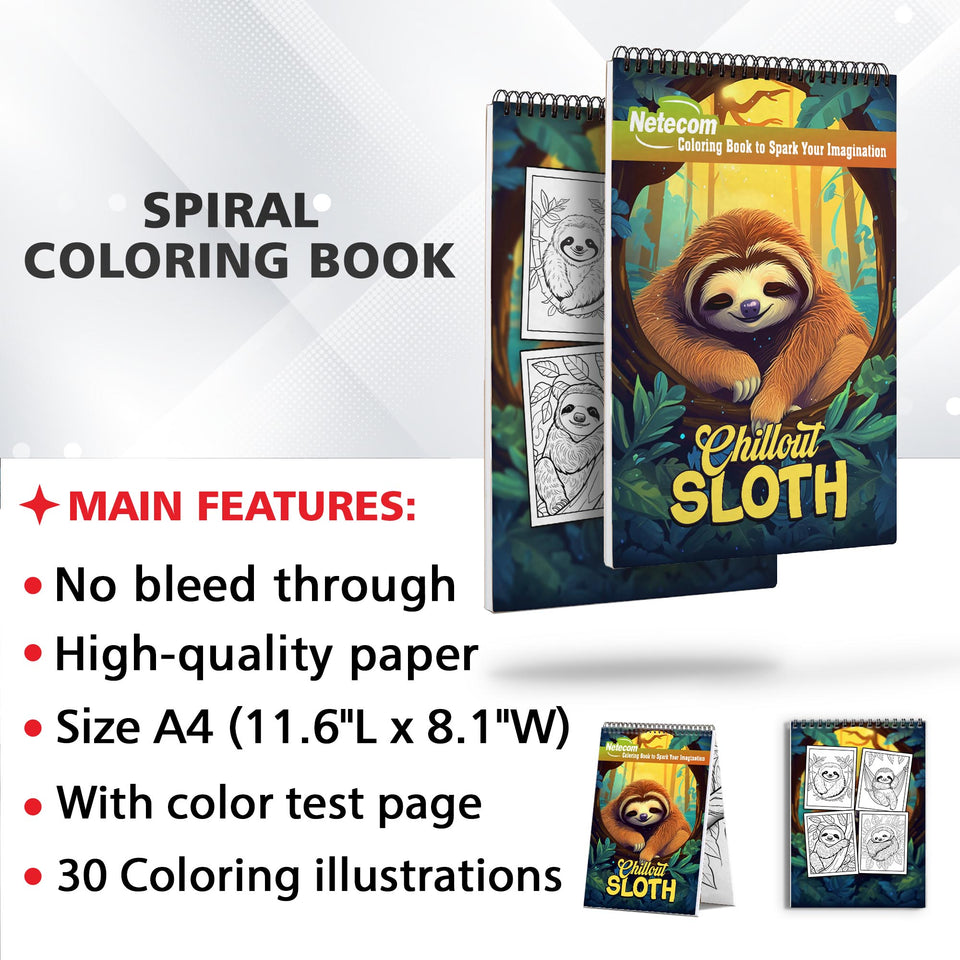 Chillout Sloth Spiral Bound Coloring Book: Unwind and find tranquility as you color your way through these adorable sloth illustrations