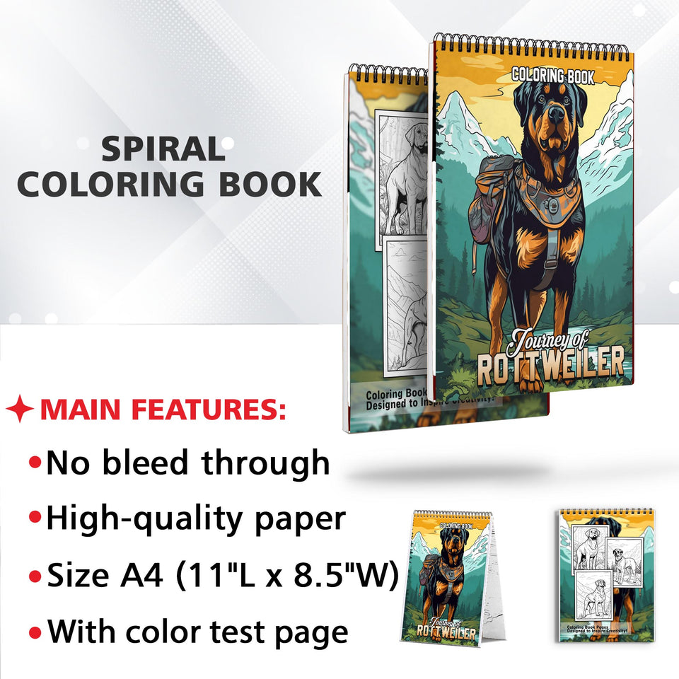 Journey of Rottweiler Spiral Coloring Book: 30 Captivating Coloring Pages for Dog Enthusiasts to Create Stunning and Lifelike Artwork