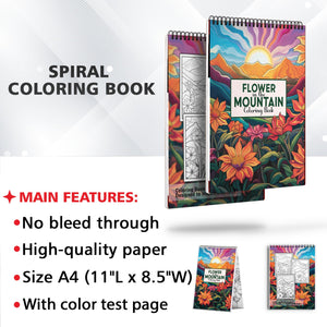 Flower In The Mountain Spiral-Bound Coloring Book: Explore 30 Intriguing Coloring Pages, Depicting Colorful Wildflowers Dancing in the Serene Mountain Meadows