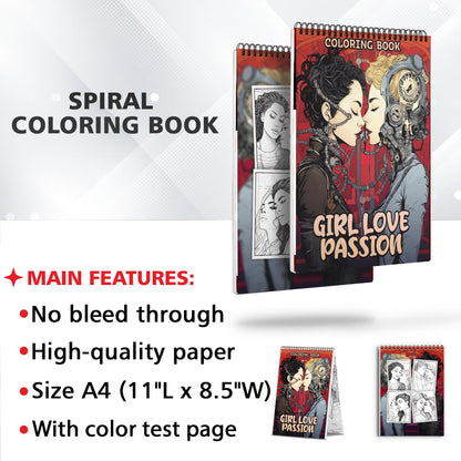 Girl Love Passion Spiral Bound Coloring Book: 30 Captivating Coloring Scenes of Passionate Couples.