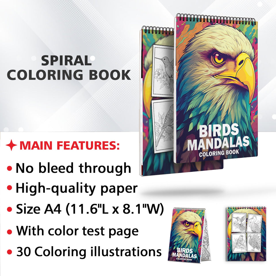 Birds Mandalas Spiral Coloring Book: 30 Captivating Mandalas of Birds for Coloring Enthusiasts to Ignite Imagination and Inner Harmony