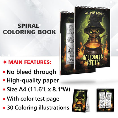 Halloween Kitty Spiral-Bound Coloring Book: 30 Artistic Coloring Pages Inspired by the Whimsy of Halloween Kitties. 