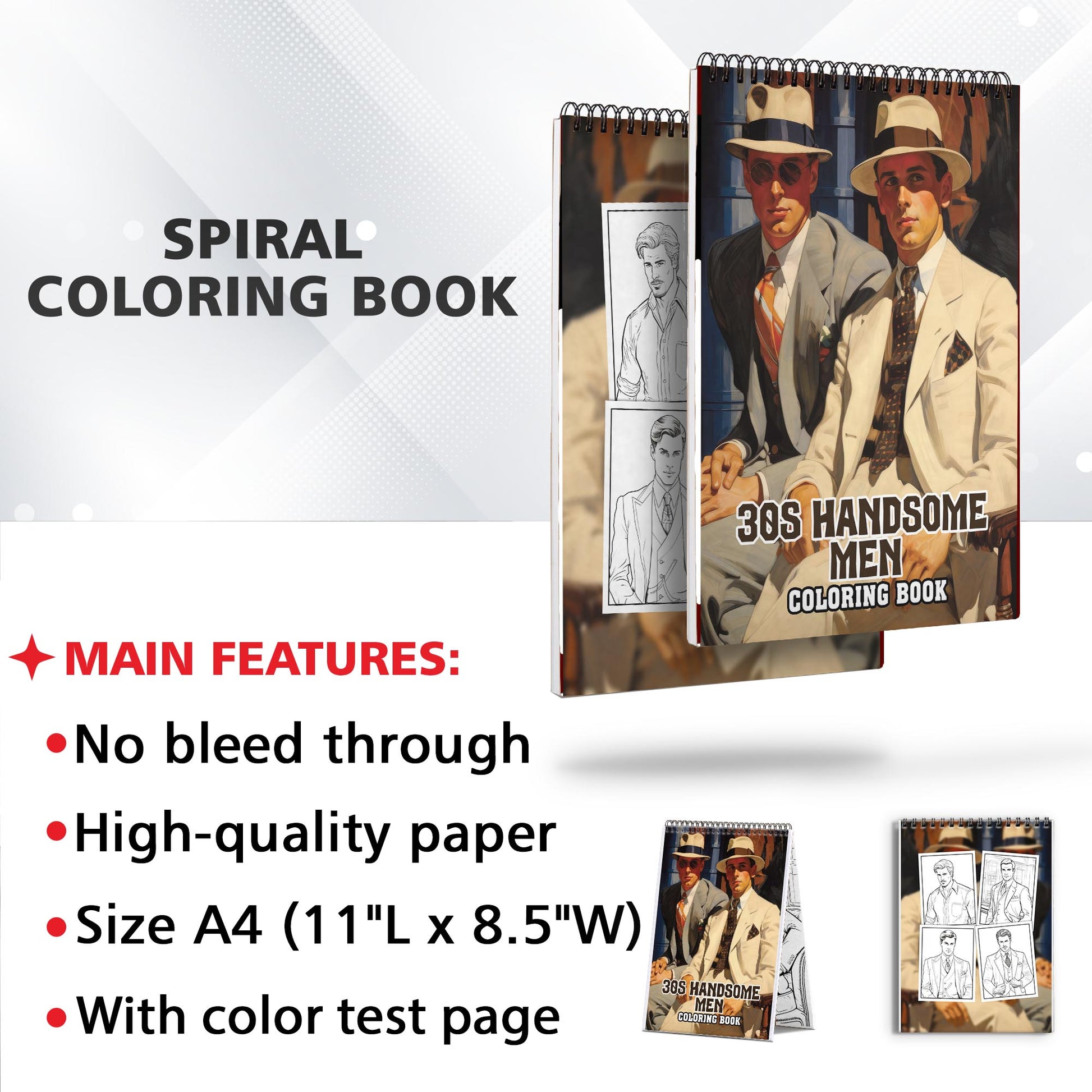 30s Handsome Men Spiral Bound Coloring Book: 30 Enchanting Coloring Pages, Unleashing Your Creativity in the World of Handsome Men