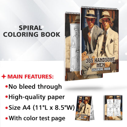 30s Handsome Men Spiral Bound Coloring Book: 30 Enchanting Coloring Pages, Unleashing Your Creativity in the World of Handsome Men