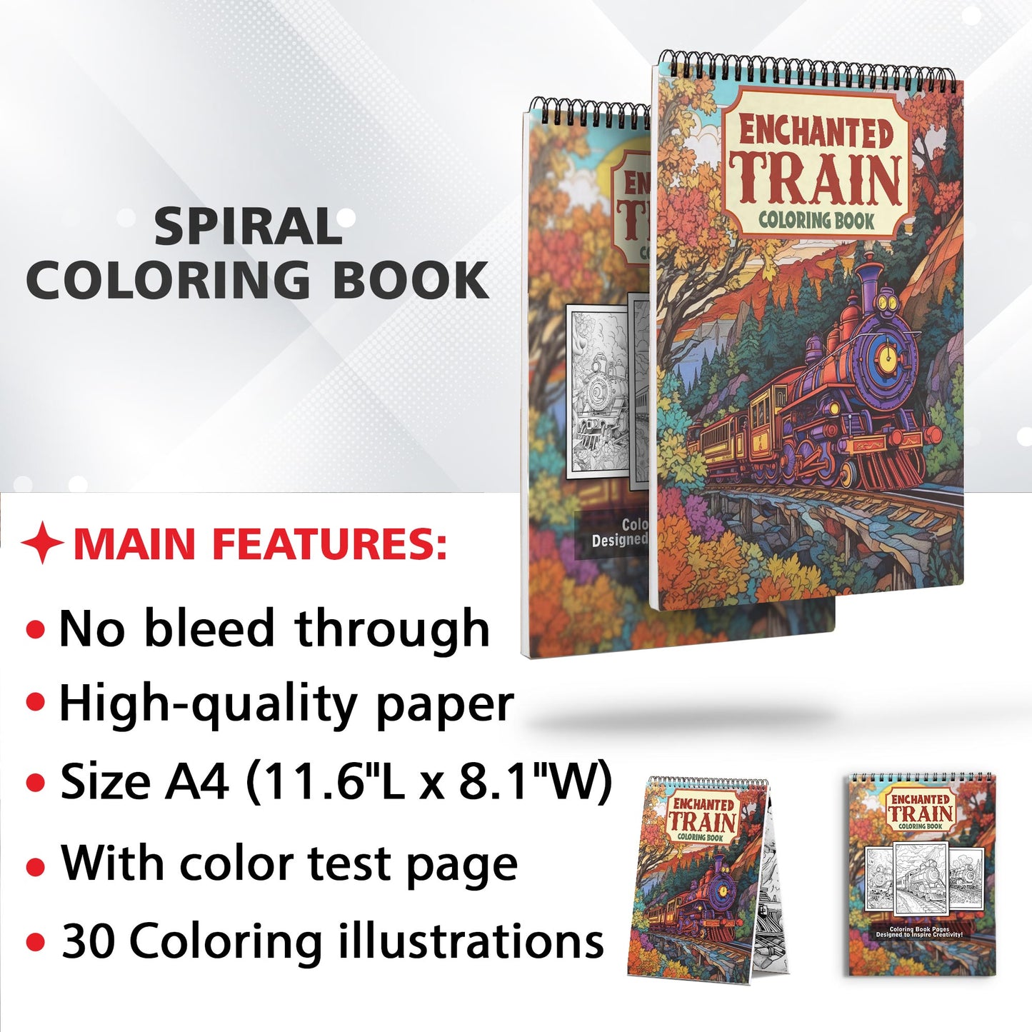Enchanted Train Spiral Coloring Book: 30+ Enchanted Train Illustrations | Relaxation, Mindfulness, and Fun for All Ages | Perfect Gift for Train Enthusiasts and Adventure Seekers