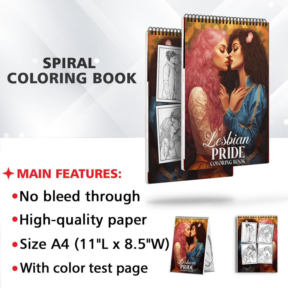 Lesbian Pride Spiral Coloring Book: Embrace the Spectrum of Love with 30 Pages, Inviting You to Color Beautiful Moments of Lesbian Love and Unity