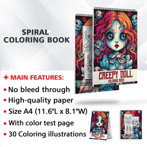 Creepy Doll Spiral Bound Coloring Book: Discover 30 Serene Coloring Pages, Inviting You to Color Dolls with a Gothic Twist and Haunting Details