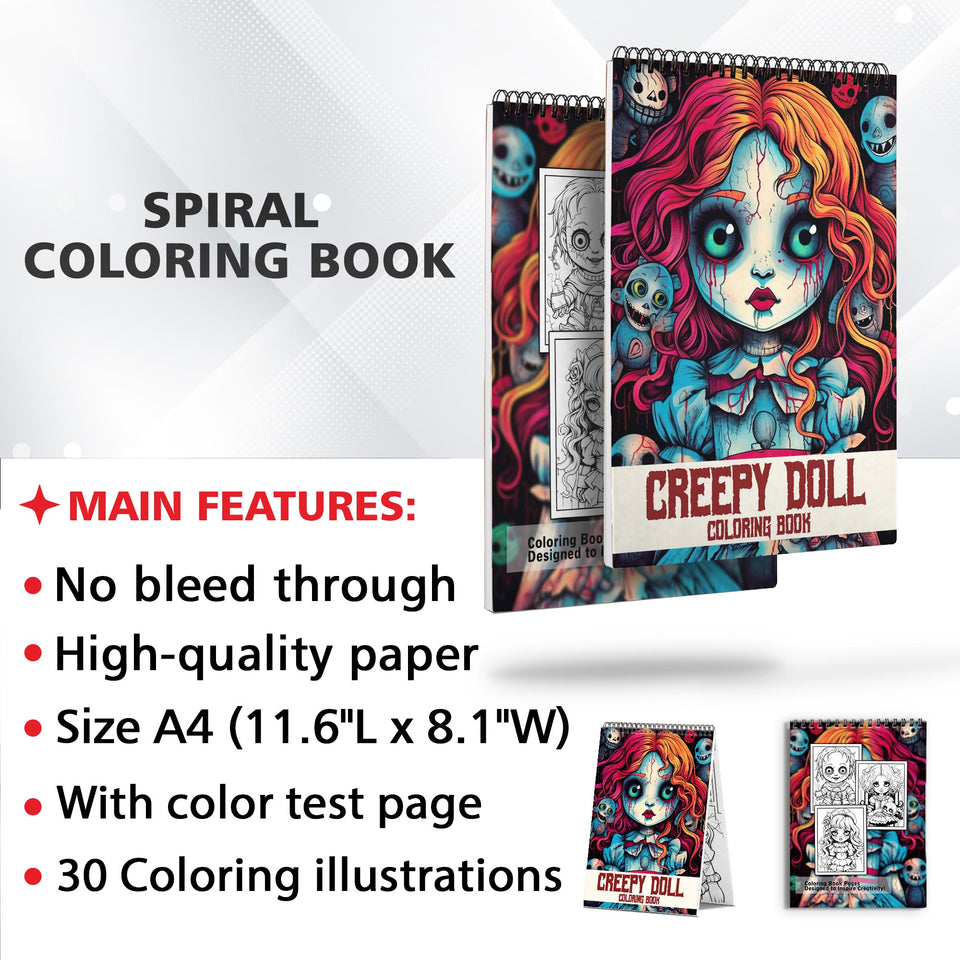 Creepy Doll Spiral Bound Coloring Book: Discover 30 Serene Coloring Pages, Inviting You to Color Dolls with a Gothic Twist and Haunting Details