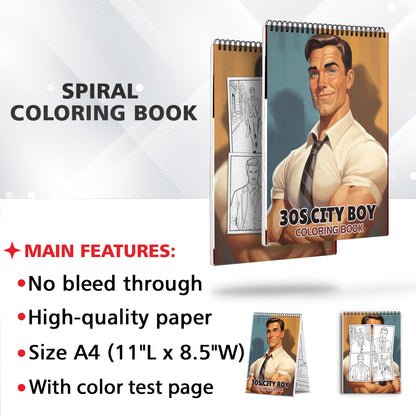 30s City Boy Spiral Bound Coloring Book: 30 City Boy Coloring Pages for a Stylish and Artistic Coloring Adventure