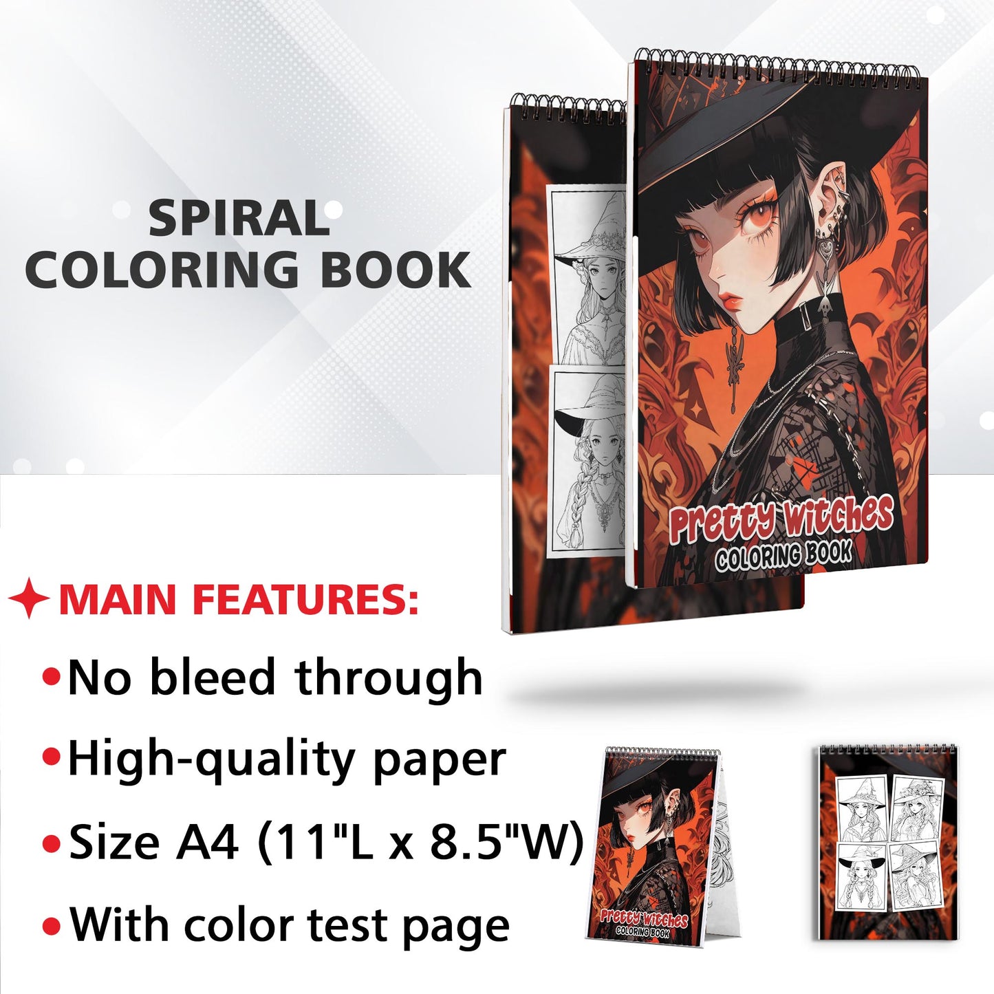 Pretty Witches Spiral-Bound Coloring Book: 30 Captivating Coloring Pages, Offering an Artistic and Reflective Experience 