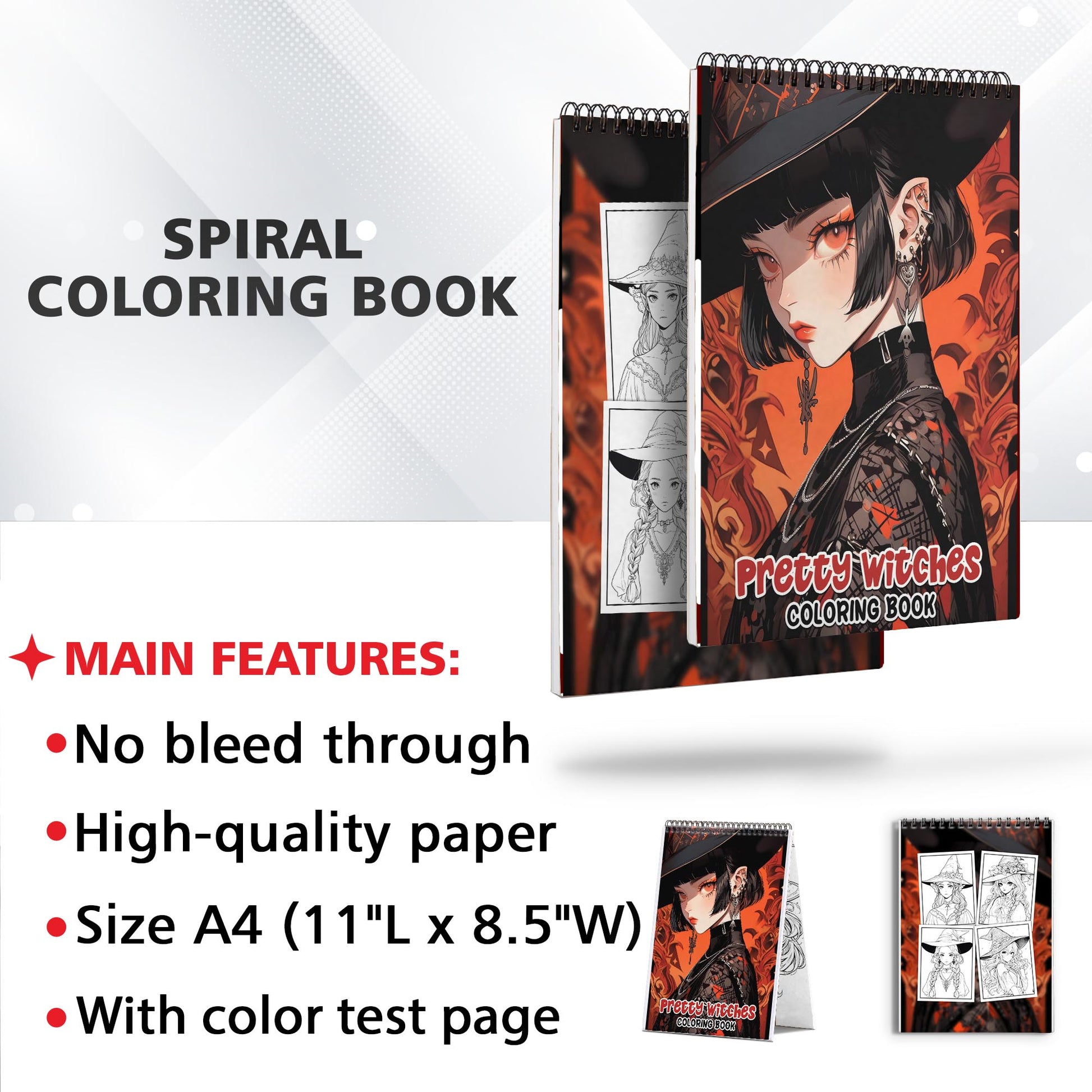 Pretty Witches Spiral-Bound Coloring Book: 30 Captivating Coloring Pages, Offering an Artistic and Reflective Experience 