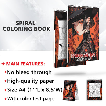 Pretty Witches Spiral-Bound Coloring Book: 30 Captivating Coloring Pages, Offering an Artistic and Reflective Experience 