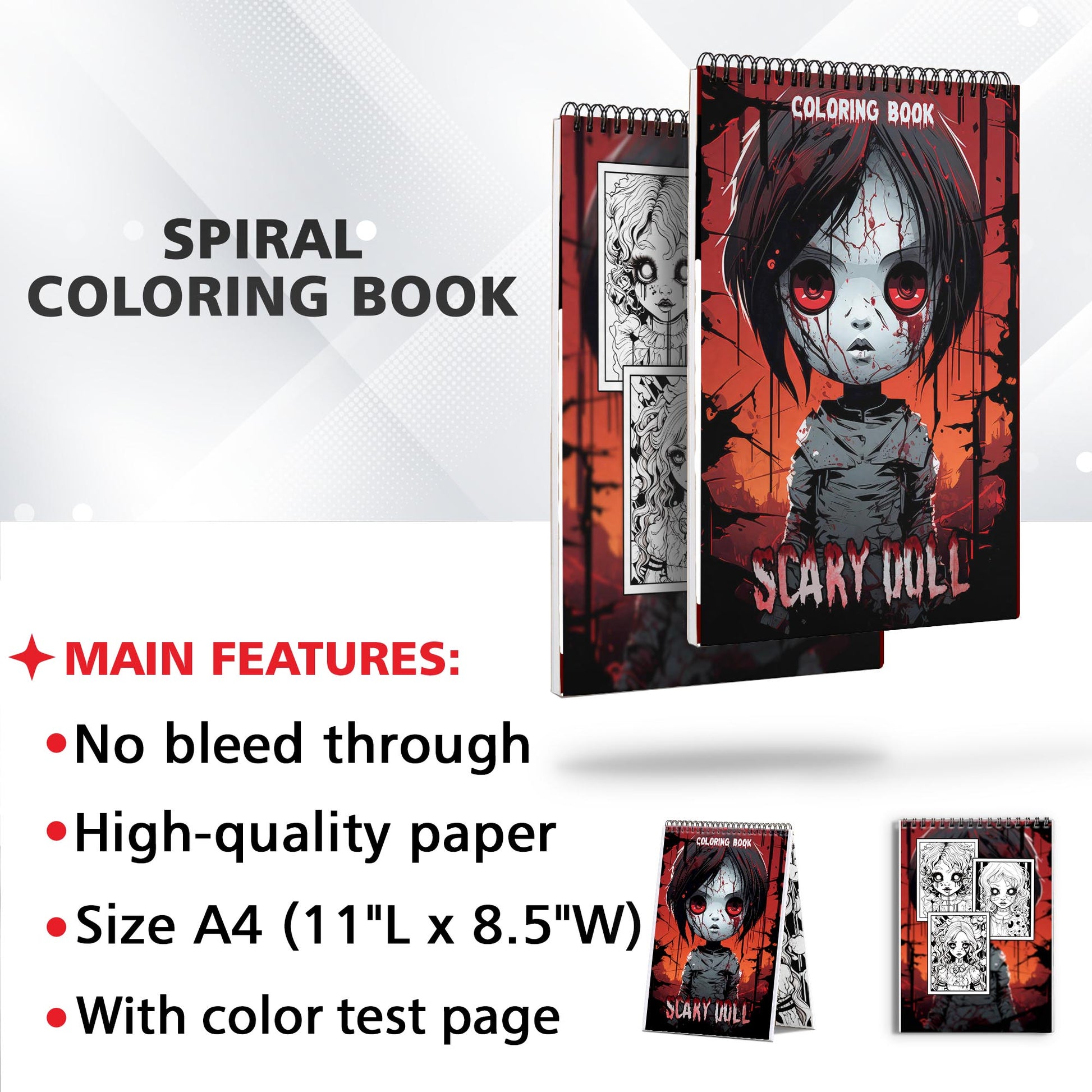 Scary Doll Spiral Bound Coloring Book: 30 Exquisite Coloring Pages that Showcase the Dark and Disturbing Nature of these Eerie Figures