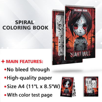 Scary Doll Spiral Bound Coloring Book: 30 Exquisite Coloring Pages that Showcase the Dark and Disturbing Nature of these Eerie Figures