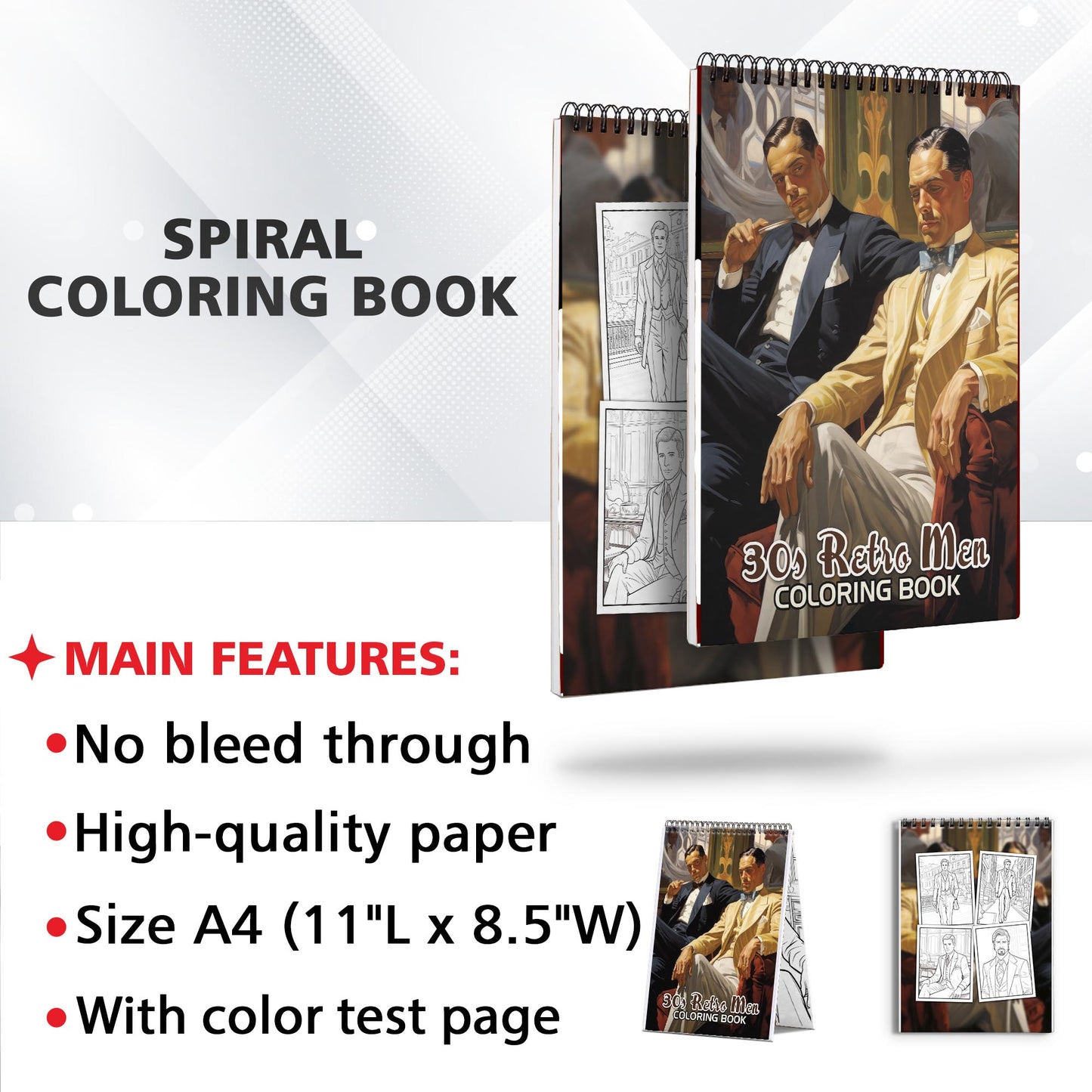 30s Retro Men Spiral Bound Coloring Book: 30 Enchanting Coloring Pages, Unleashing Your Creativity in the World of 1930s Retro Men