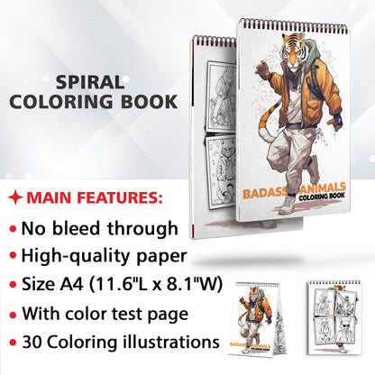 Badass Animals Spiral Coloring Book: 0 Bold and Badass Animal Illustrations for Artistic Souls