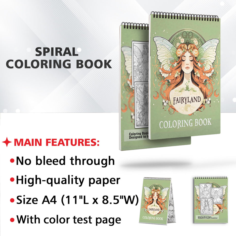 Fairyland Spiral Coloring Book: 30 Shimmering Coloring Pages, Featuring Fairies with Glittering Wings and Delicate Fairy Dust