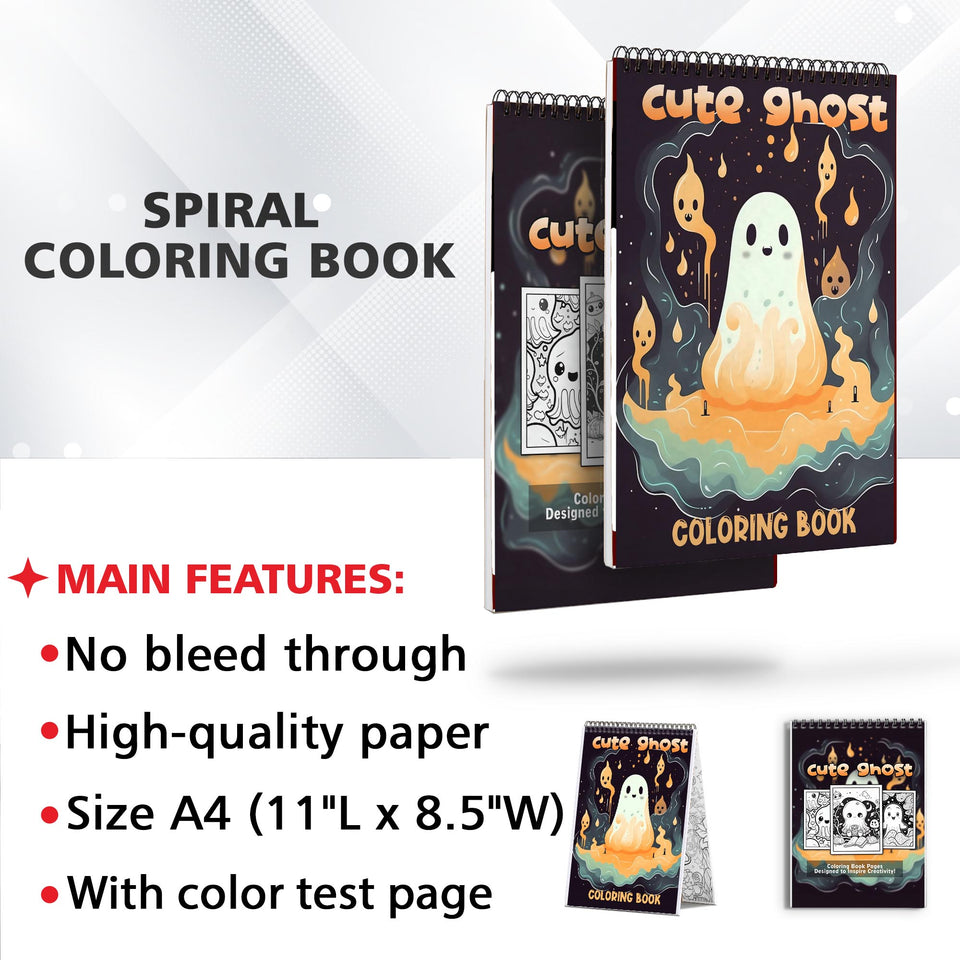 Cute Ghost Spiral-Bound Coloring Book: Embark on a Coloring Journey with 30 Page Featuring Cute Ghosts in Playful and Magical Settings